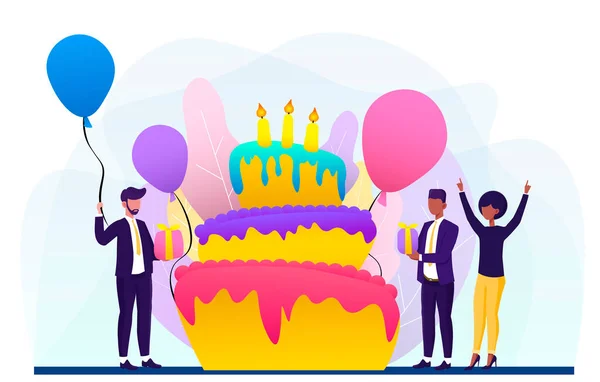 ケーキとキャンドル付きの幸せな誕生日カードのデザイン — ストックベクタ