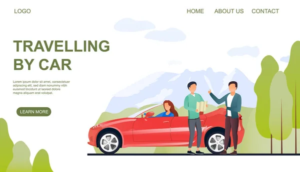 車で旅行する際のWebページテンプレート — ストックベクタ