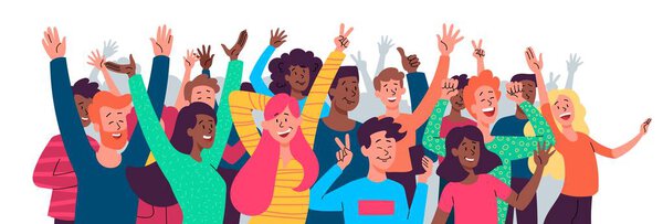 Толпа счастливых многонациональных празднующих людей