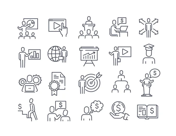 Conjunto de iconos de formación empresarial en blanco y negro — Vector de stock