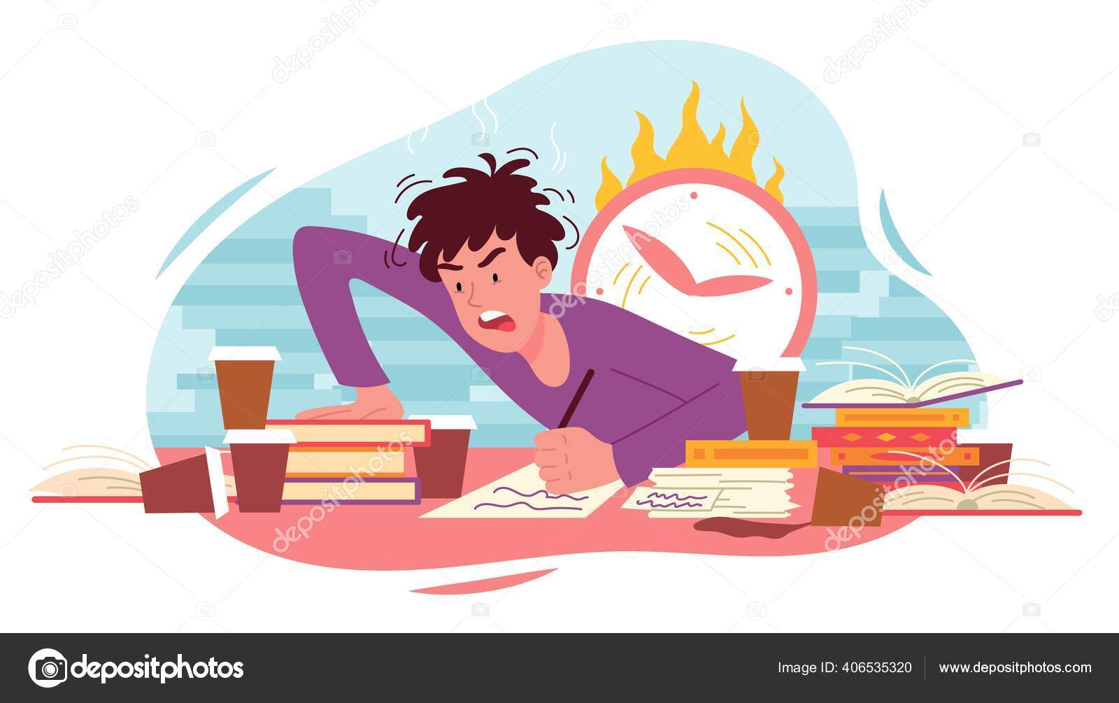 Estudiante enojado frustrado trabajando a un plazo Vector de stock  #406535320 de ©mentalmind, image size:1600x1005