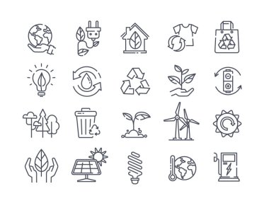 Taze mavi, sarı ve yeşil ekoloji simgeleri