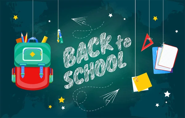 Concepto Back To School con texto en pizarra — Vector de stock