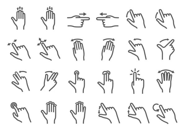 Large set of black and white Gesture icons — Stock Vector