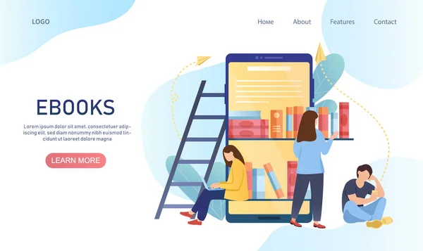 E-books landing page or web template — Stockový vektor