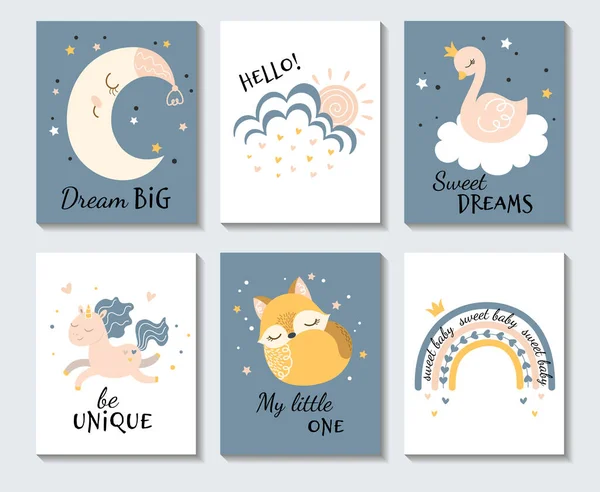 Set of cute pastel inspirational cartoon posters — Stock Vector