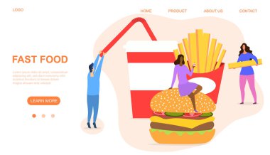 Hamburger, içecek ve cips ile fast food konsepti