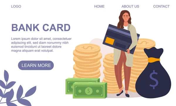 Cartão bancário e modelo de página web de pagamento — Vetor de Stock