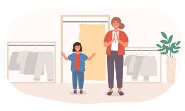 Anne ve kız okul için kıyafet alıyorlar.