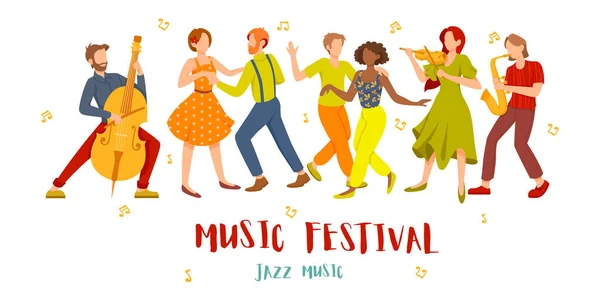 Concepto de Jazz Music Festival con músicos — Archivo Imágenes Vectoriales