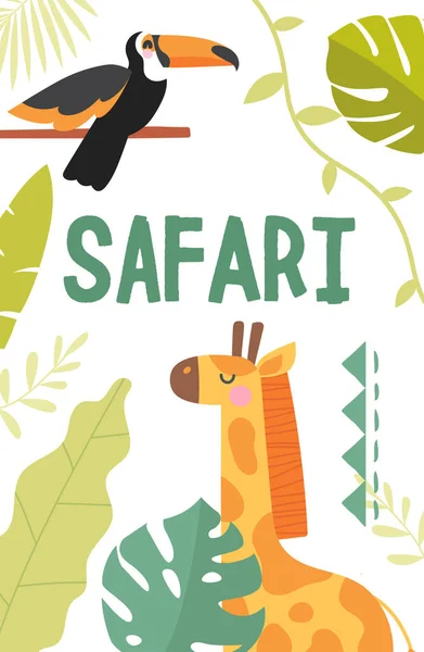 Safari della fauna selvatica e design poster di viaggio — Vettoriale Stock