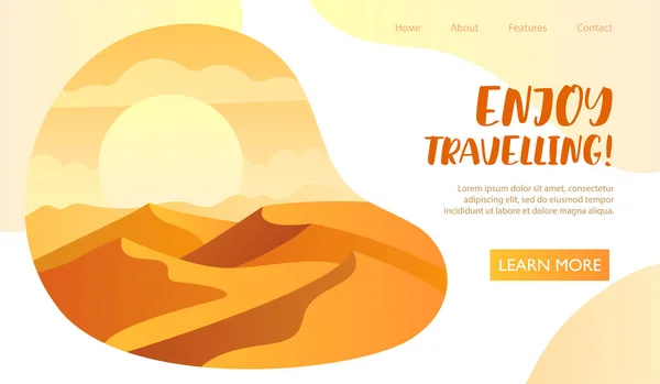 Ciesz się Travelling turystyki szablon internetowy z pustyni — Wektor stockowy