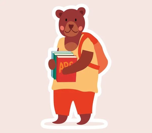 Estudiante de oso con mochila y libros — Archivo Imágenes Vectoriales