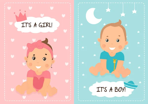 Dos Baby Shower o diseños de tarjetas de nacimiento del bebé — Vector de stock