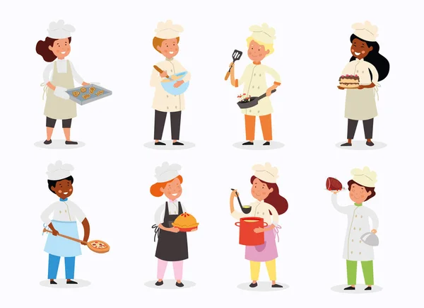 Zestaw różnorodnych kolorowych ludzi gotowania żywności — Wektor stockowy