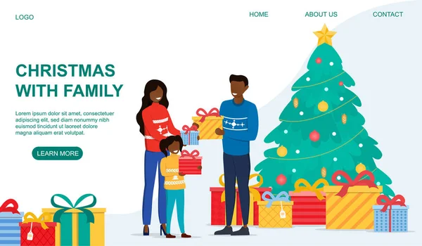 Família feliz perto da árvore de Natal — Vetor de Stock