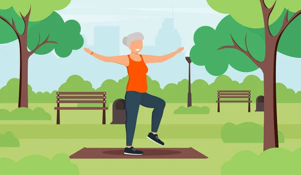 Yoga com mulher idosa — Vetor de Stock