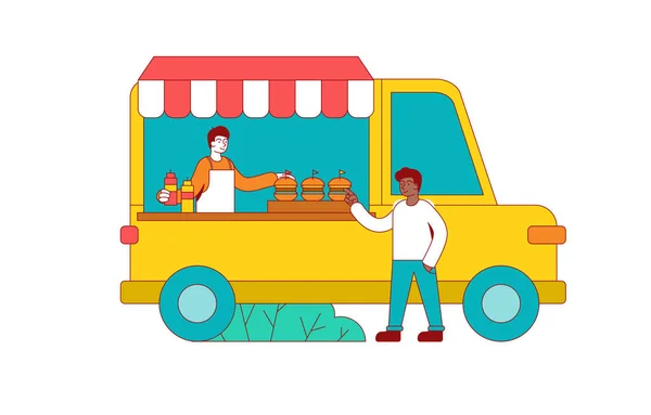Hombre comprando una hamburguesa en un camión de comida — Archivo Imágenes Vectoriales