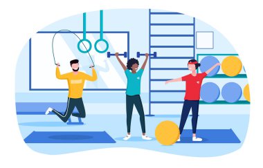 Spor salonunda eğitim gören çok ırklı bir grup.