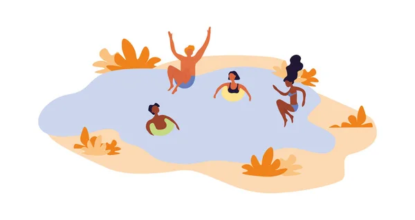 Разнообразие группы молодых людей, плавающих — стоковый вектор