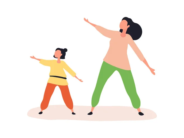 Mom and daughter performing sports exercises together — Stock Vector