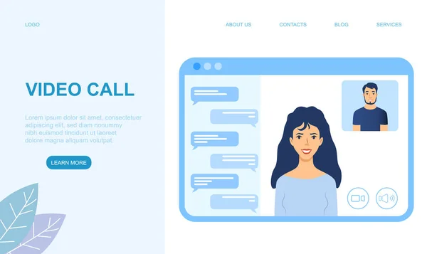 Video call concept met man en vrouw — Stockvector