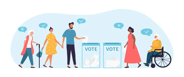 Concepto de votación, personas de diferentes nacionalidades — Vector de stock