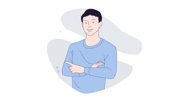 Üretken bir çalışan. Yapılacaklar listesi, görevleri ve projeleri tamamlanmış gülümseyen erkek ofis çalışanı afişi. İş verimliliği ve zaman yönetimi. Düz grafik çizgi film