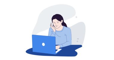 Sosyal medya aktivitesi. Sosyal medya tepkileri, afişler ve konuşma baloncuklarıyla çevrili dizüstü bilgisayara bakan mutlu bir kadınla birlikte hareket eden afiş. Çevrimiçi iletişim. Düz grafik çizgi film