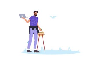 İş Etkinliği Sahnesi. Ofis çalışanlarıyla ya da iş ortaklarıyla birlikte proje üzerinde çalışırken afiş taşımak. Hedeflere ulaşmak için takım çalışması ve işbirliği. Düz grafik çizgi film