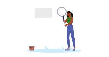 İş Etkinliği Sahnesi. Şirket büyüme ve kalkınma stratejisi oluşturmak için finansal istatistik grafikleri ve grafikleri analiz eden kadın girişimci pankartı. Düz grafik çizgi film