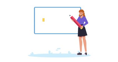 İş Etkinliği Sahnesi. İstatistik, çizelge ve diyagramları analiz eden kadın girişimci ya da mali danışman ile afiş taşımak. Yatırım ve mali yönetim. Düz grafik çizgi film