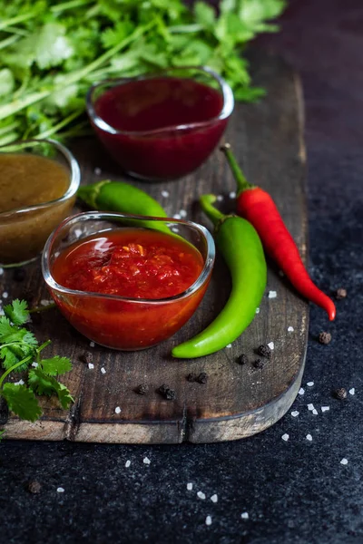 Georgian sauces on stone background — Stock Photo, Image