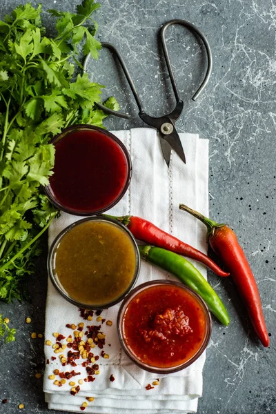 Georgian sauces on stone background — Stock Photo, Image