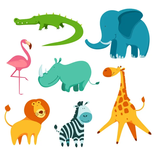 Cartoon ute and funny african animals set. — Stock Vector