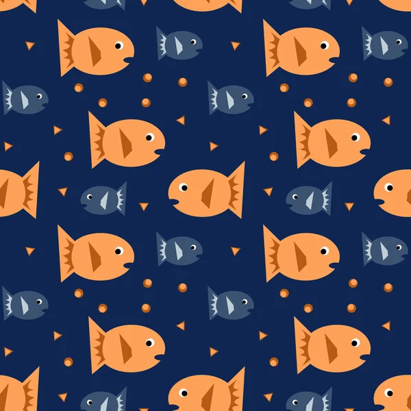 Motif sans couture avec des pisces orange et bleu sur fond sombre. Illustration vectorielle . — Image vectorielle