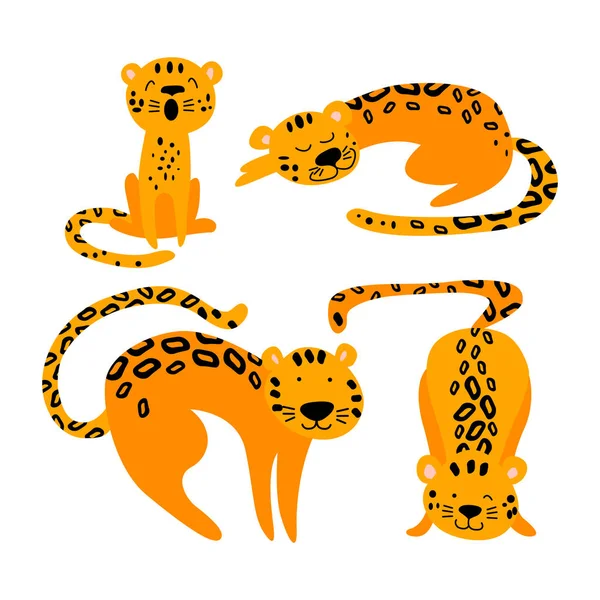 Conjunto de leopardos de desenhos animados. — Vetor de Stock