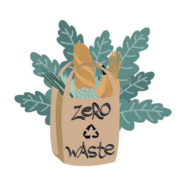 Zero waste paper bag with leaves — Stock Vector