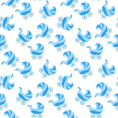 Mavi bebek arabası ile dikişsiz desen