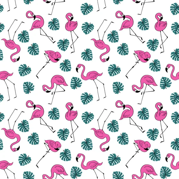 Motif sans couture avec flamants roses et monstère — Image vectorielle