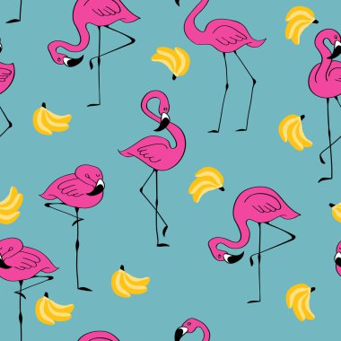 Flamingolar ve muzlar ile dikişsiz desen