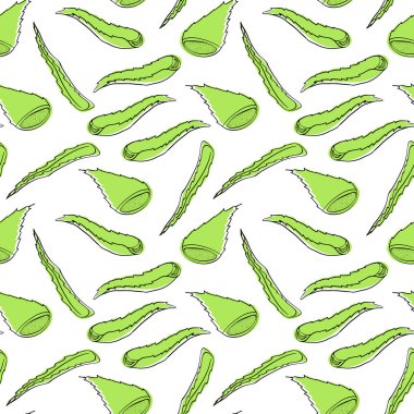 Yeşil el çizilmiş aloe vera ile dikişsiz desen