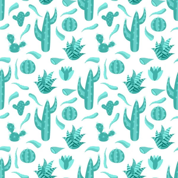 Nahtloses Muster mit Kakteen und Aloe-Blättern — Stockvektor
