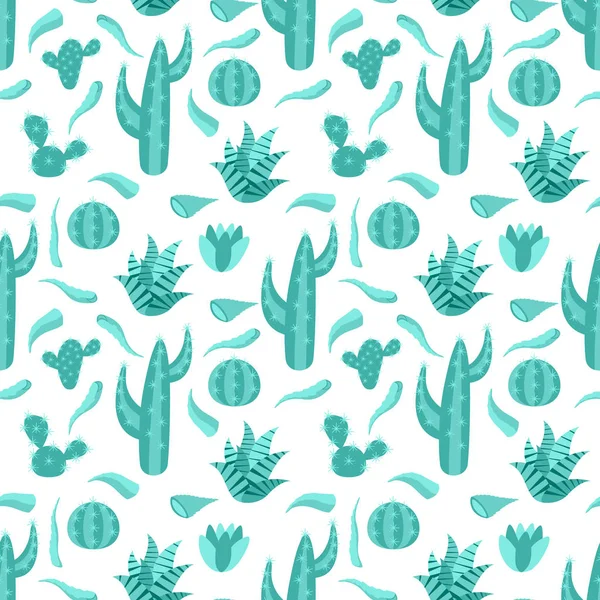 Modèle sans couture avec des cactus et des feuilles d'aloès — Image vectorielle