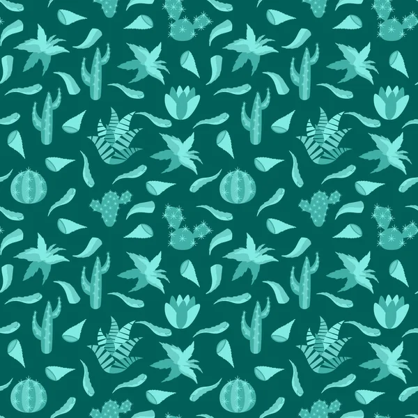 Modèle sans couture avec des cactus et des feuilles d'aloès — Image vectorielle