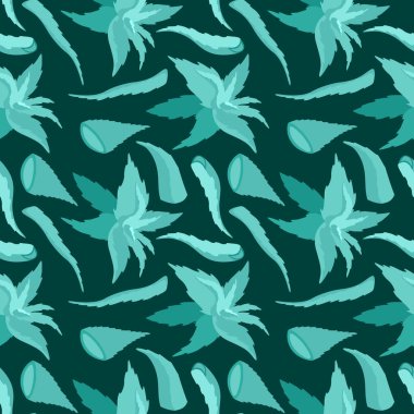 Aloe vera yaprakları ile çiçek dikişsiz desen