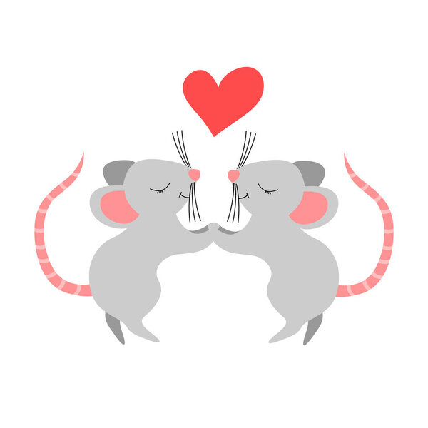 Симпатичные мультяшные крысы в паре с сердцем
