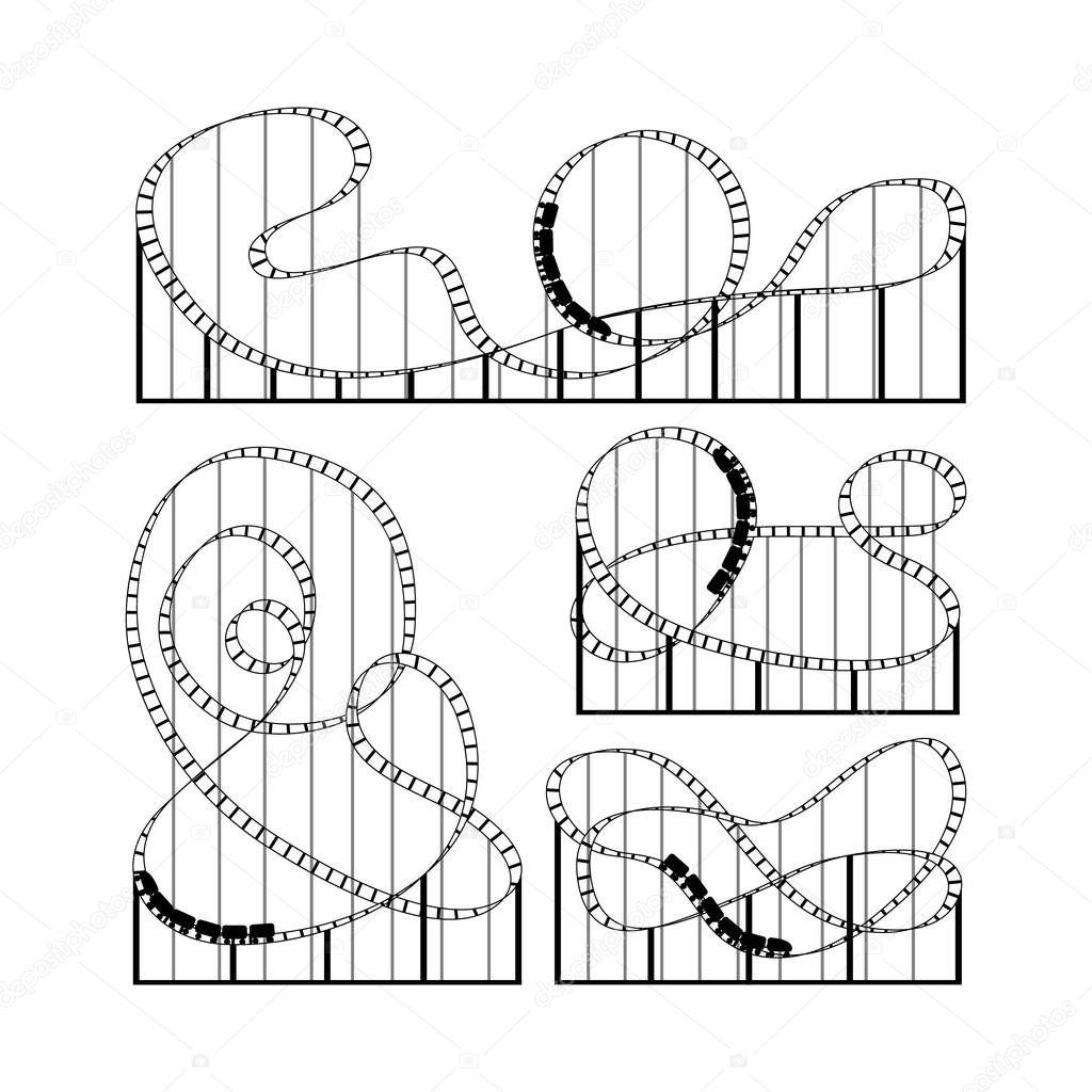 Set of rollercoaster silhouettes