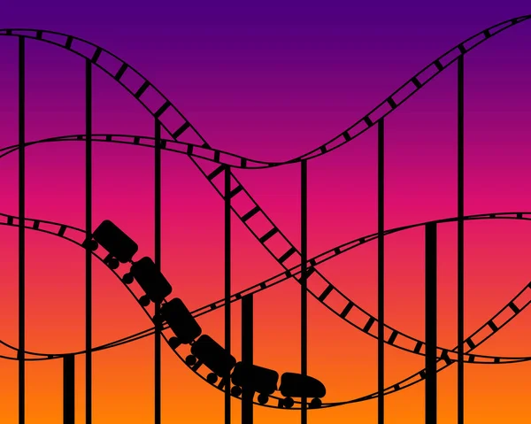 Rollercoaster Silhouette på Sunset Sky bakgrund — Stock vektor