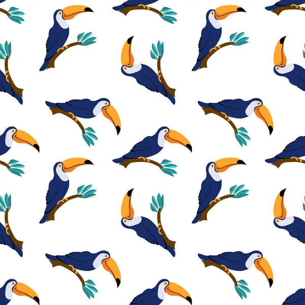 Modèle sans couture avec toucans dessin animé mignon — Image vectorielle